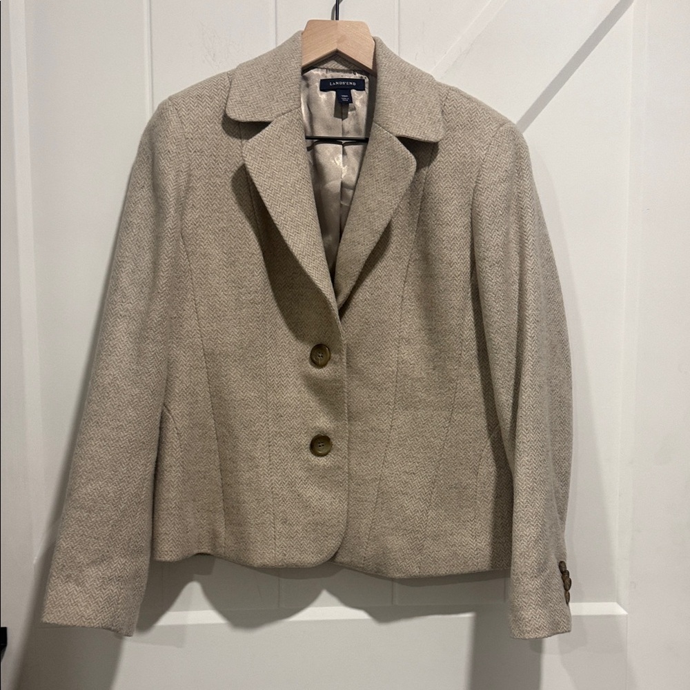 Lands' End Wool Blend Beige Blazer Jacket, 10P